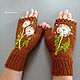  Knitted mitts with embroidery Dandelions brown. Mitts. Lace knitting workshop. Lidiya.. My Livemaster. Фото №5