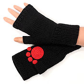 Аксессуары handmade. Livemaster - original item Fingerless gloves with paws Kitty knitted womens short. Handmade.