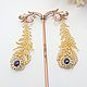 Long stud earrings peacock Feather with pearls, Stud earrings, Podolsk,  Фото №1