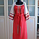Russian long linen dress Lelya red, Folk dresses, Anapa,  Фото №1