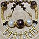 Jewelry set made from cultured pearls in ethnic Oriental style Noble chocolate. Original, luxurious gift for a stylish, extraordinary women and girls.