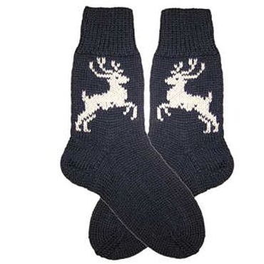 Аксессуары ручной работы. Ярмарка Мастеров - ручная работа RussianSocks Тёмно-синие носки с оленями ручной работы. Handmade.