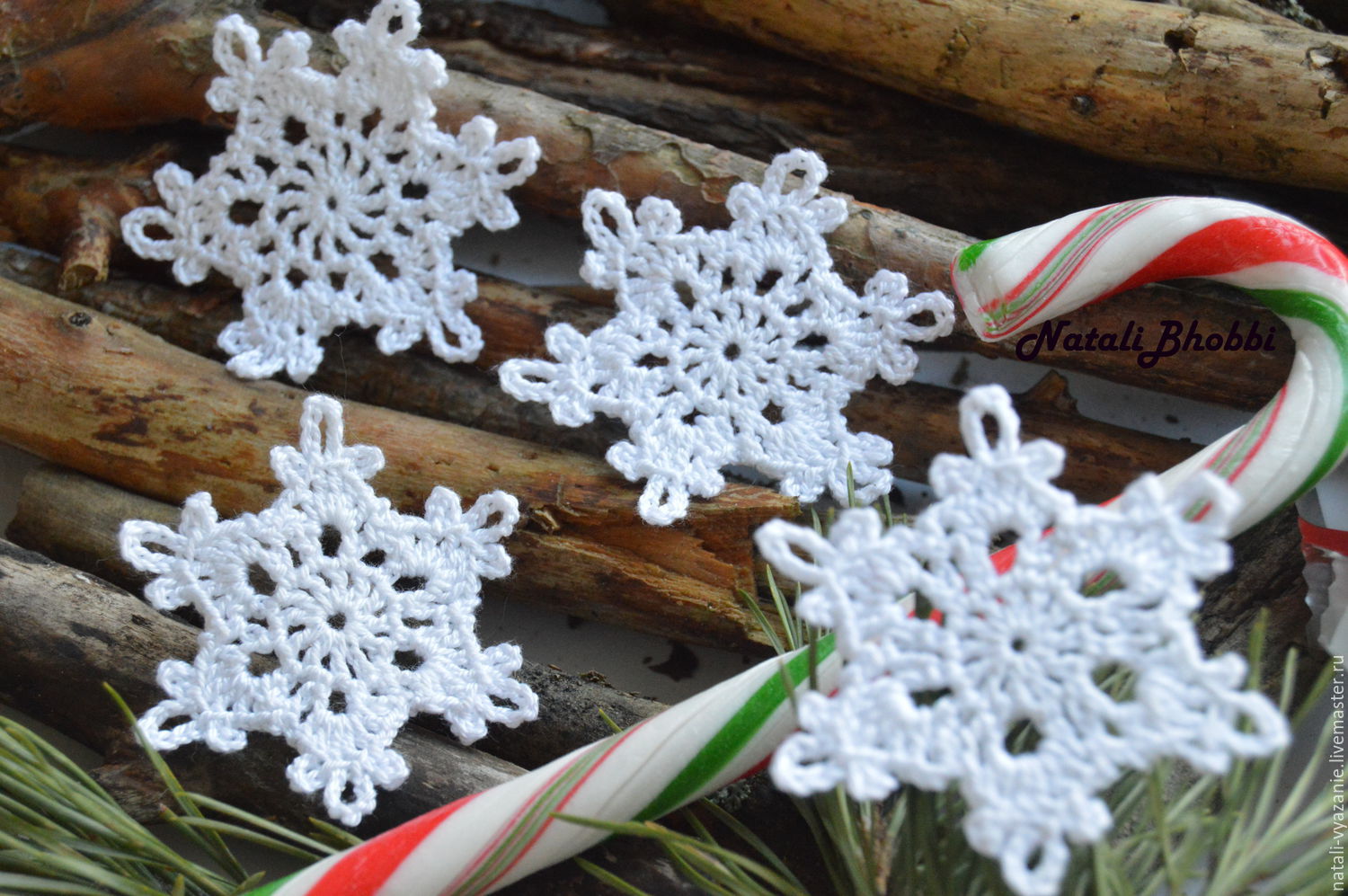 Snowflake crochet 6-6.5cm, Christmas decorations, Sosnovyj Bor,  Фото №1