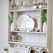 Wooden shelf with hooks
