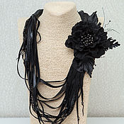Украшения handmade. Livemaster - original item Necklace and brooch - 2 in one - luxury black leather. decoration.. Handmade.