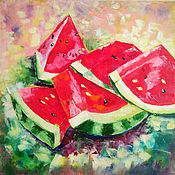 Картины и панно handmade. Livemaster - original item Painting Watermelon still life oil palette knife. Handmade.