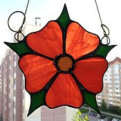 Декор для окна - ловец солнца - Яркий цветок (фьюзинг)