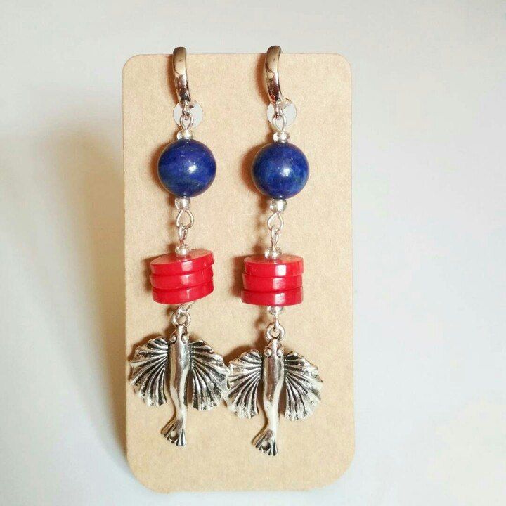 Серьги с лазуритом и кораллом