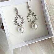 Свадебный салон handmade. Livemaster - original item Wedding earrings with cotton pearls. Handmade.