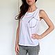 White t-shirt with a pocket in the style of boho, Tanks, Krasnodar,  Фото №1