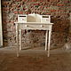 Elegant white drawer on turned legs. Made of natural wood. Hand-carved in the shape of a medallion in the center and delicate patterns on the legs gives the Secretary the individuality and nobility. S