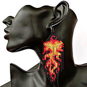 Украшения handmade. Livemaster - original item Long Beaded Earrings in Ethnic Style Fiery Brush Earrings. Handmade.
