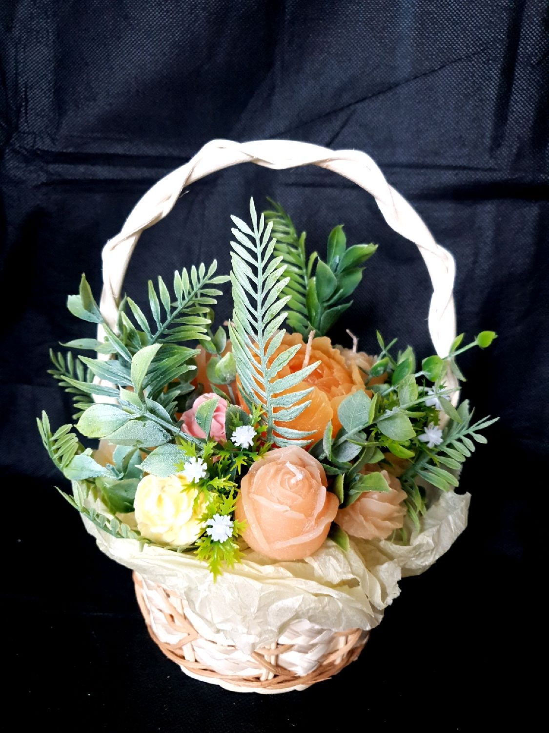 Букет из свечей в корзинке, пионы и розы в интернет-магазине ЯрмаркаМастеров по цене 1200 ₽ – SSCYURU