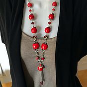 Украшения handmade. Livemaster - original item Decoration on the neck. Long red beads with coral. With pendant. Handmade.