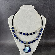 Long necklace with natural blue agate