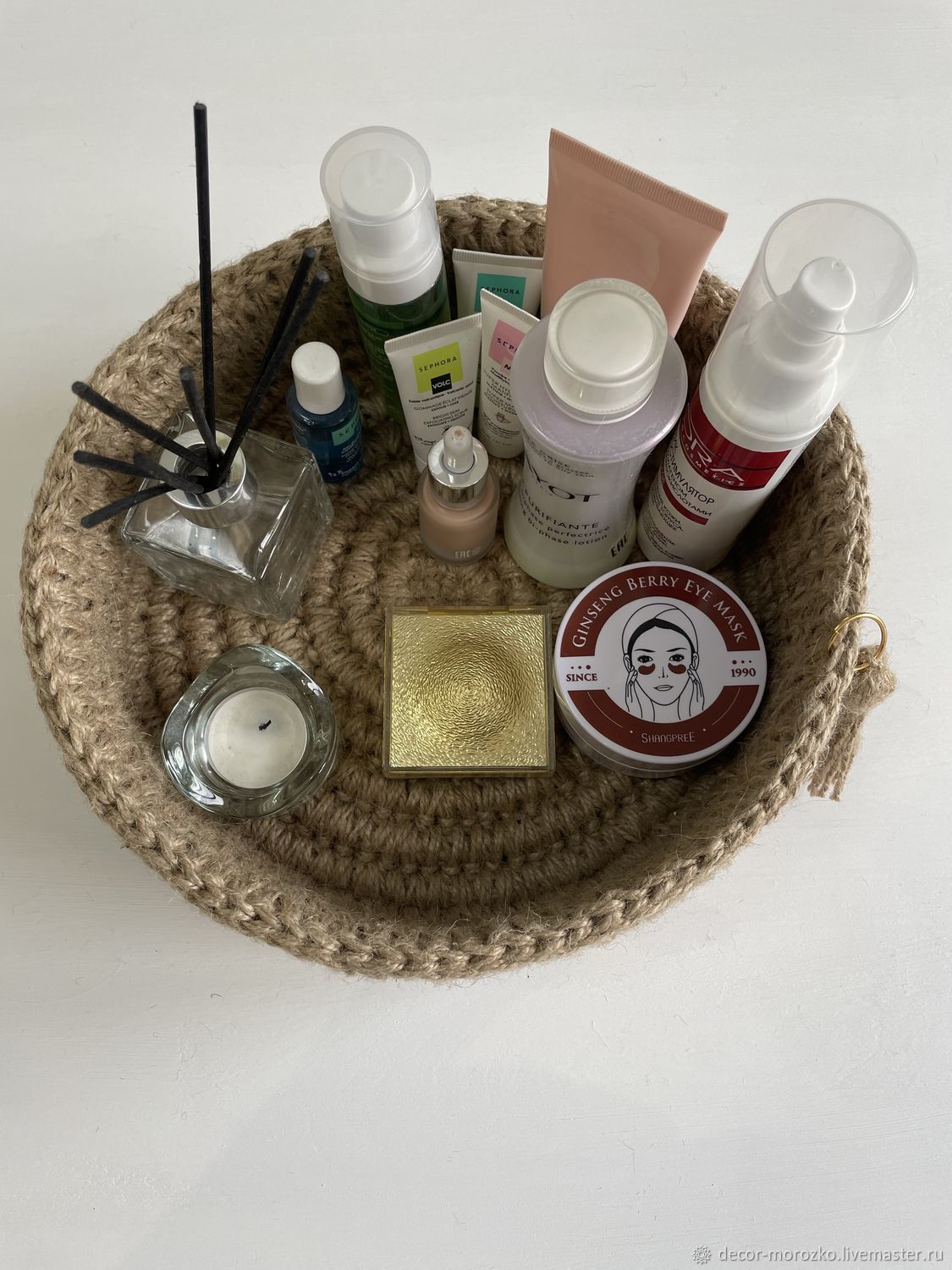Круглая корзина из джута для ванной / корзина для косметики – купить ...