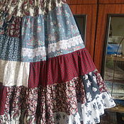Long bohemian gipsy cotton and linen skirt with lace