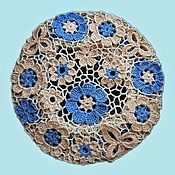 Аксессуары handmade. Livemaster - original item beret crochet. Beige with blue flowers. Irish lace. Handmade.