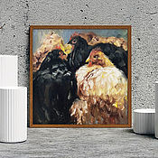 Картины и панно handmade. Livemaster - original item A picture of chickens, a picture with birds, a picture for the kitchen, a chicken coop, hens.. Handmade.