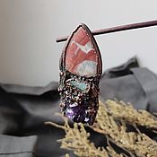 Украшения handmade. Livemaster - original item Copper pendant with jasper, amethyst and aquamarine. Handmade.