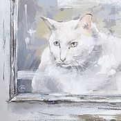 Картины и панно handmade. Livemaster - original item White cat. Pattern (white, blue, grey). Handmade.