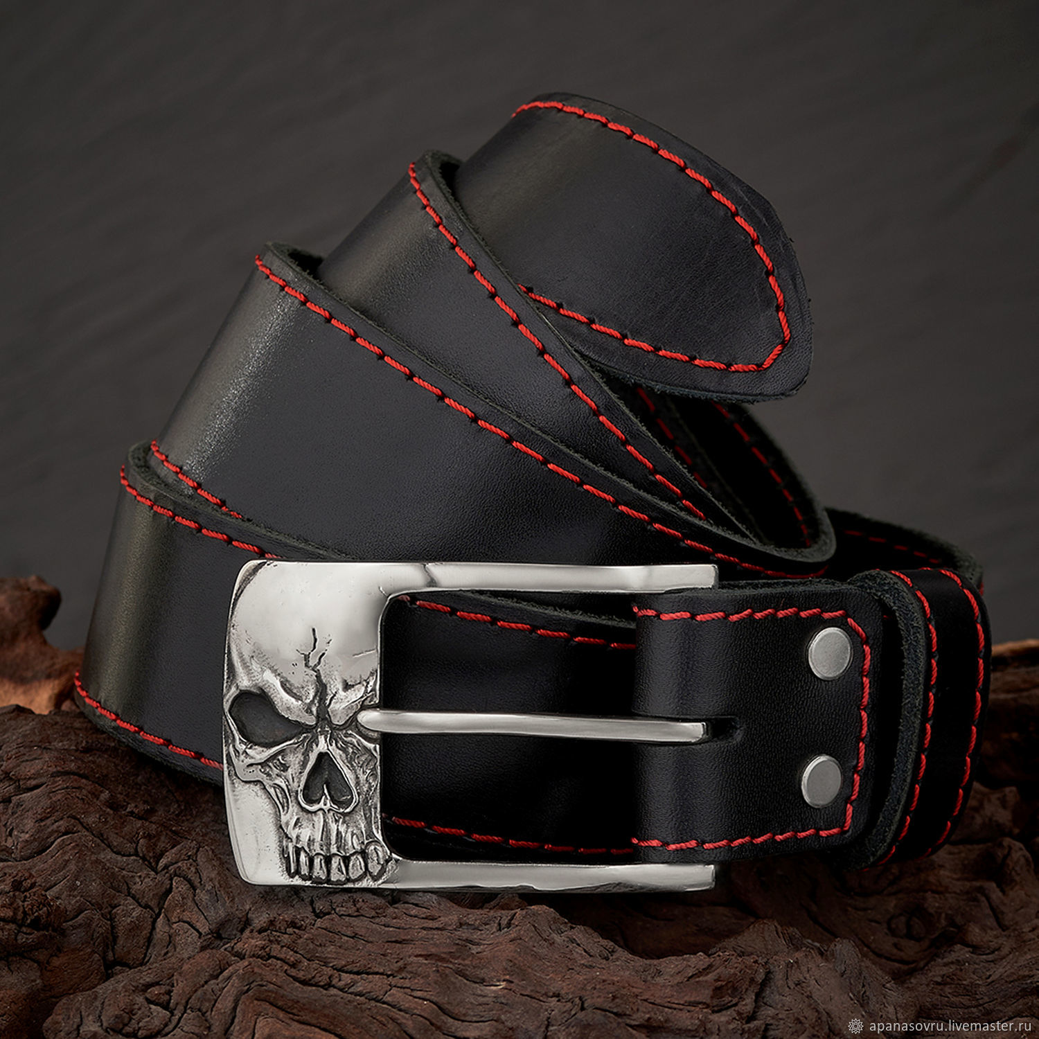 Leather belt 'skull - silver', Straps, St. Petersburg,  Фото №1