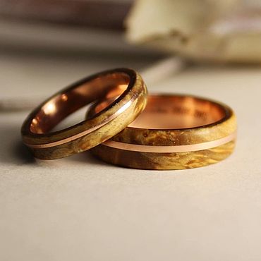 Украшения ручной работы. Ярмарка Мастеров - ручная работа Кольца деревянные ( медь, карельская береза). Handmade.