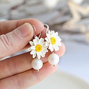 Украшения handmade. Livemaster - original item Handmade Daisy and Pearl Earrings. Handmade.