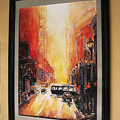 Картины и панно handmade. Livemaster - original item Urban landscape watercolor in a frame a SULTRY MORNING in the CITY. Handmade.