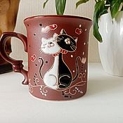 Посуда handmade. Livemaster - original item Ceramic mug handmade: Romantic cats. Handmade.