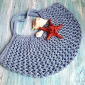 Сумки и аксессуары handmade. Livemaster - original item String Bag knitted beach bag, openwork bag ecology blue. Handmade.