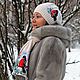 Шапка и шарф "Снегири" комплект. Смешанная техника. Авторская работа. Елена Кузнецова.