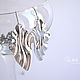 Earrings rhodium, fancy curved pendant Liquid metal, Earrings, Krasnogorsk,  Фото №1