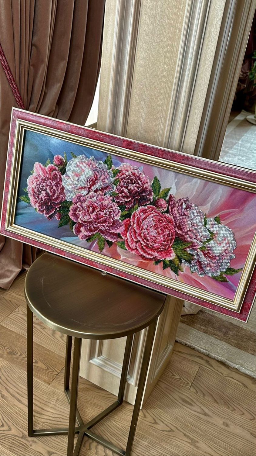 Картина вышивка бисером «Пионы» в интернет-магазине Ярмарка Мастеров по ...