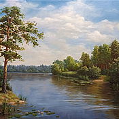 Картины и панно handmade. Livemaster - original item Oil painting of Pine trees by the river 50h70. Handmade.