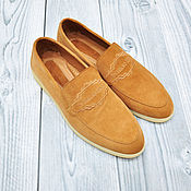 Обувь ручной работы handmade. Livemaster - original item Men`s loafers made of natural suede, in orange color.. Handmade.