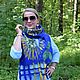 Шарф женский валяный на шелке синий Подсолнух. Шарфы. Лариса Акимова  АЛОРАFelt. Ярмарка Мастеров.  Фото №8