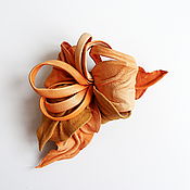 Украшения handmade. Livemaster - original item Brooch flower made of leather Orchid orange carrot with loops. Handmade.