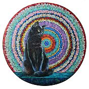 Картины и панно handmade. Livemaster - original item Black cat. Round oil painting on canvas. Handmade.
