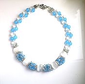 Necklace hand made bijou gemstone jewelry gems aquamarine agate