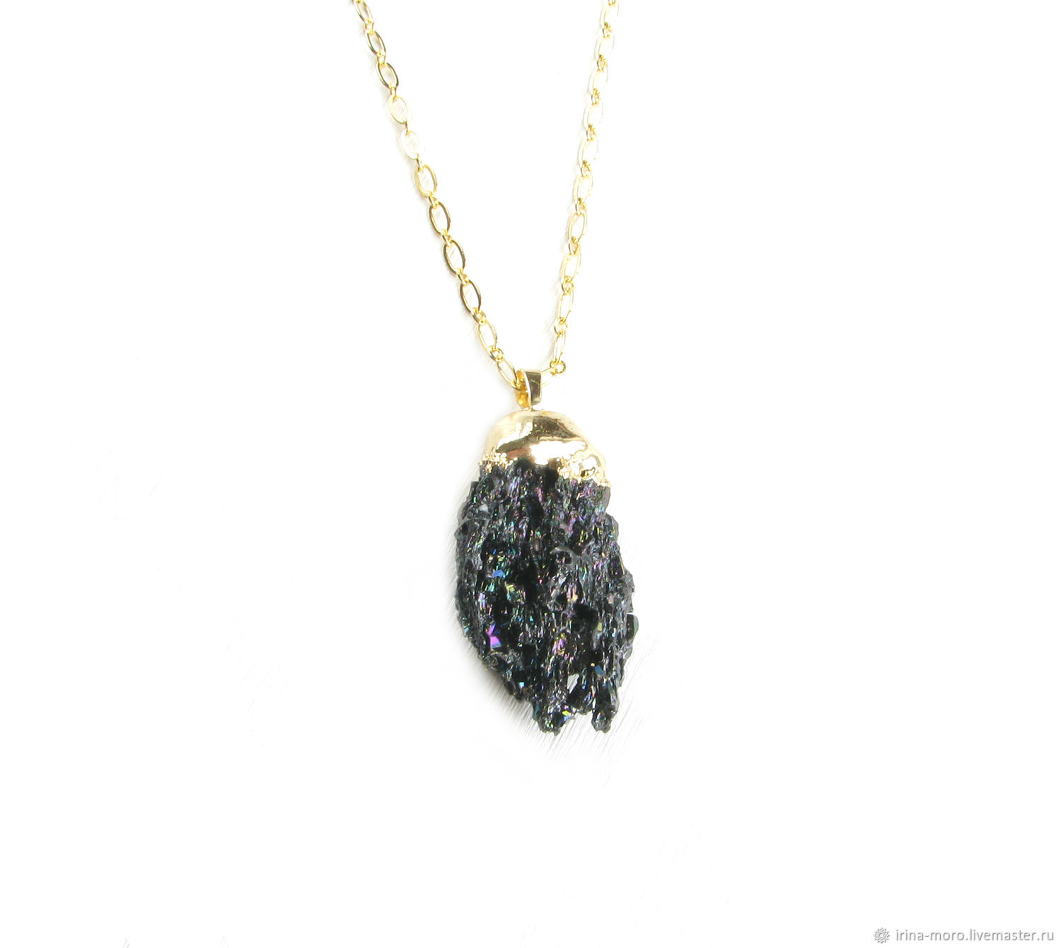 Black pendant on a chain, Druse quartz 