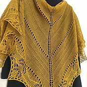 Аксессуары handmade. Livemaster - original item Openwork knitted Merino Mustard shawl, knitting shawl. Handmade.