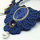Soutache necklace with dumortierite and Swarovski crystals `Midnight`

