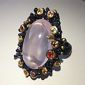 Украшения handmade. Livemaster - original item Ellis ring with rose quartz and colored sapphires. Handmade.