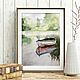 Painting Summer landscape with a boat, Watercolor 20h30 cm, Pictures, St. Petersburg,  Фото №1