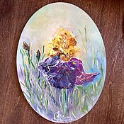 Картины и панно handmade. Livemaster - original item Pictures: Blue Iris oil painting on oval canvas. Handmade.