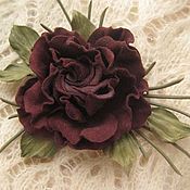 Украшения handmade. Livemaster - original item Leather flowers brooch hairpin flower MAROON ROSE Natural suede. Handmade.