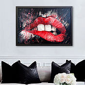 Картины и панно handmade. Livemaster - original item Painting in the style of pop art Red lips. Large painting to order. Handmade.