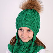 Зимняя шапка с помпоном + шарф