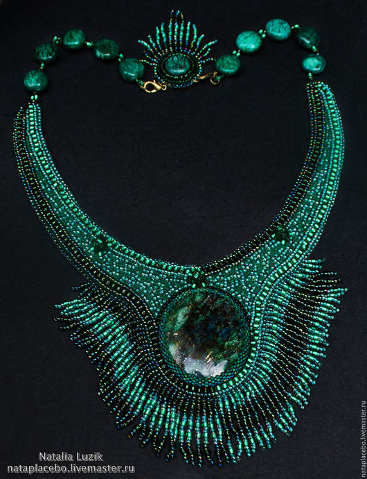 Buy Bead embroidery necklace 'Malachite' with foxit green stylish ...